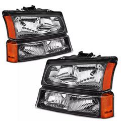 Black Housing Headlights & Red Tail Lights For 2003-2006 Chevy Silverado 1500 2500 6Pcs