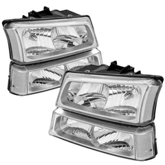 Chrome Housing Headlights & Red Tail Lights For 2003-2006 Chevy Silverado (Set of 4)