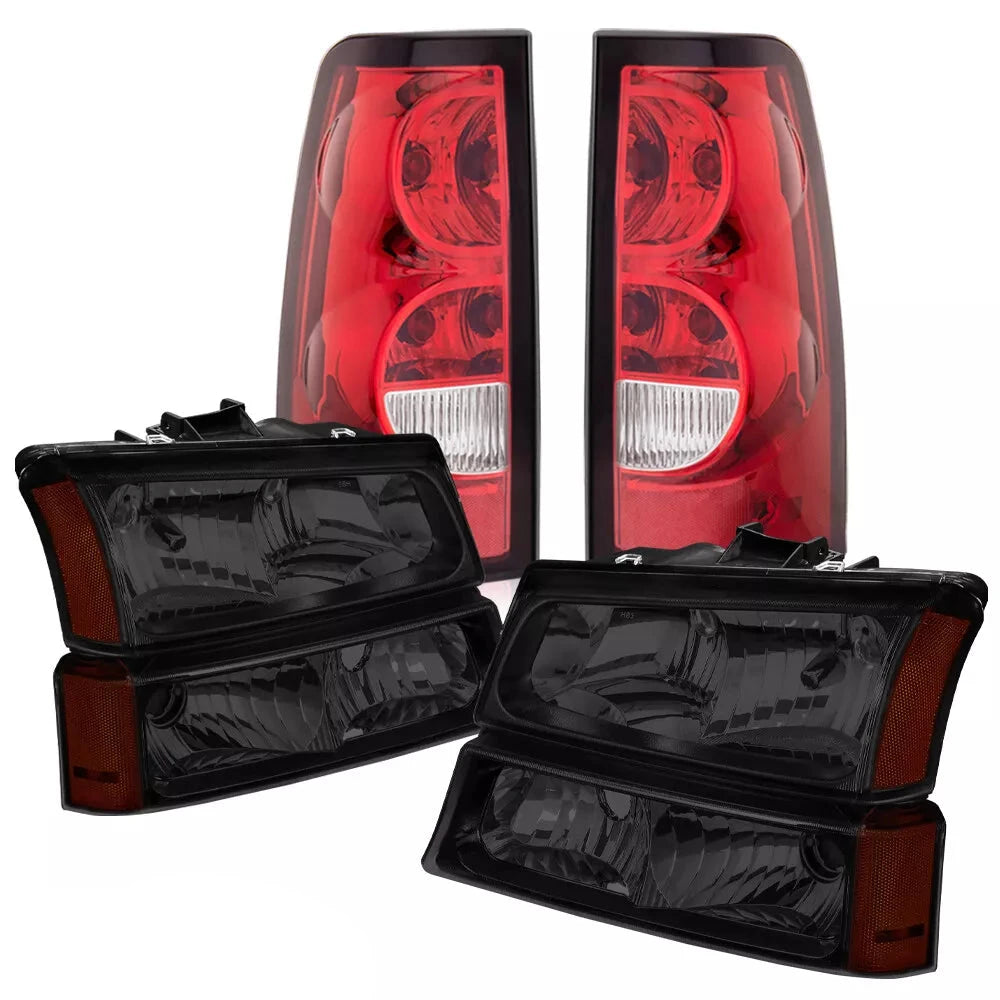 Smoke Headlights & Red Tail Lights For 2003-2006 Chevy Silverado 1500 2500 3500 (Set of 4)