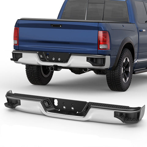 New Chrome Steel Rear Bumper Face Bar + Step Pad For 2019-2024 RAM 2500 & 3500 – Bolt-On, Textured Finish