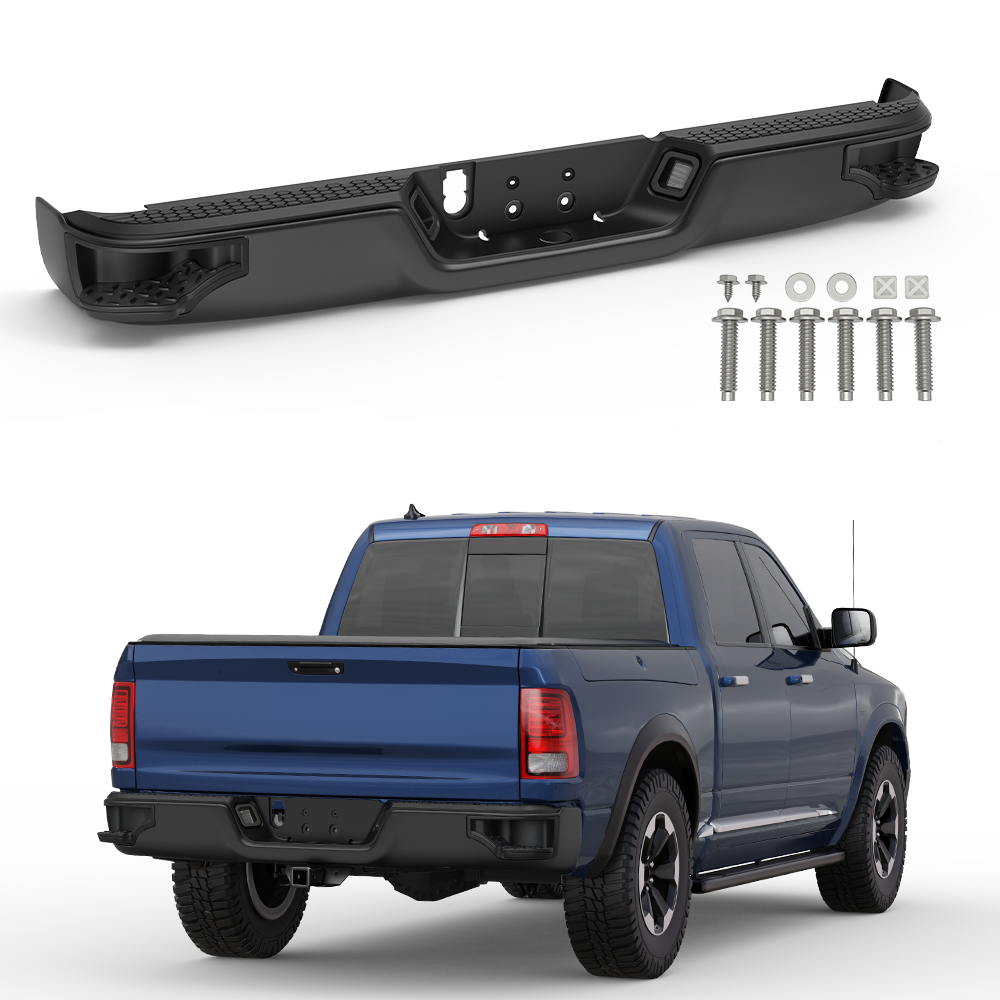 Black Steel Rear Bumper Corner Step For 2009-2018 Dodge Ram 1500 2010-2012 Ram 2500 3500 without Rear Object Sensor and Dual Exhaust