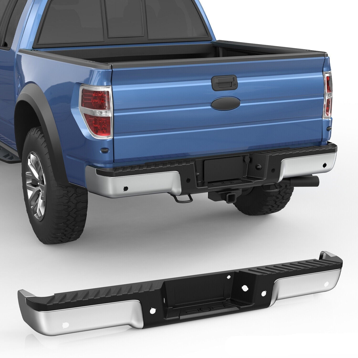 Bumper Rear Bumper Chrome Steel Rear Bumper For 2009-2014 Ford F-150 F150 w/ Parking Sens