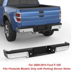 Chrome Steel Rear Bumper For 2009-2014 Ford F-150 F150 w/ Parking Sensor Holes