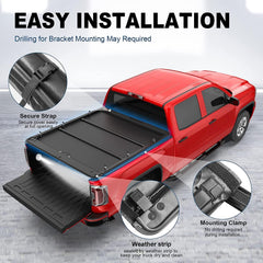 4.6FT Roll Up Tonneau Cover For 2022-2025 Ford Maverick Truck Bed w/LED Lamp