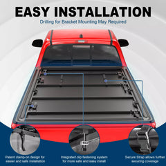 6FT Soft Quad-Fold Tonneau Cover For 2024-2025 Toyota Tacoma Fleetside Truck Bed