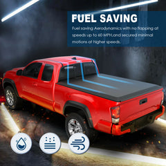 6FT Soft Quad-Fold Tonneau Cover For 2024-2025 Toyota Tacoma Fleetside Truck Bed