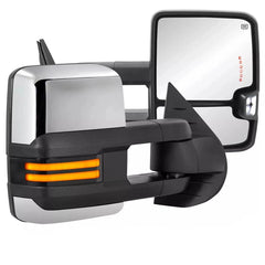 Chrome Power Folding Tow Mirrors For 2007-2013 Silverado Sierra 1500 w/Switchback Turn Signal, Clearance Lamps, White Running Lights