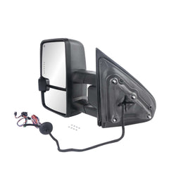 Black Power Folding Switchback Tow Mirrors For 2014-2018 Chevy Silverado GMC Sierra 1500 w/ White Running Light  (Set of 2)