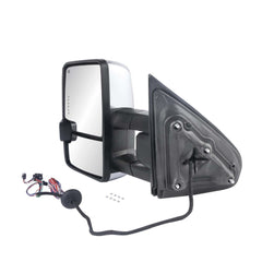 Chrome Power Folding Switchback Tow Mirrors For 2014-2018 Silverado Sierra 1500 w/ White Running Light (Set of 2)