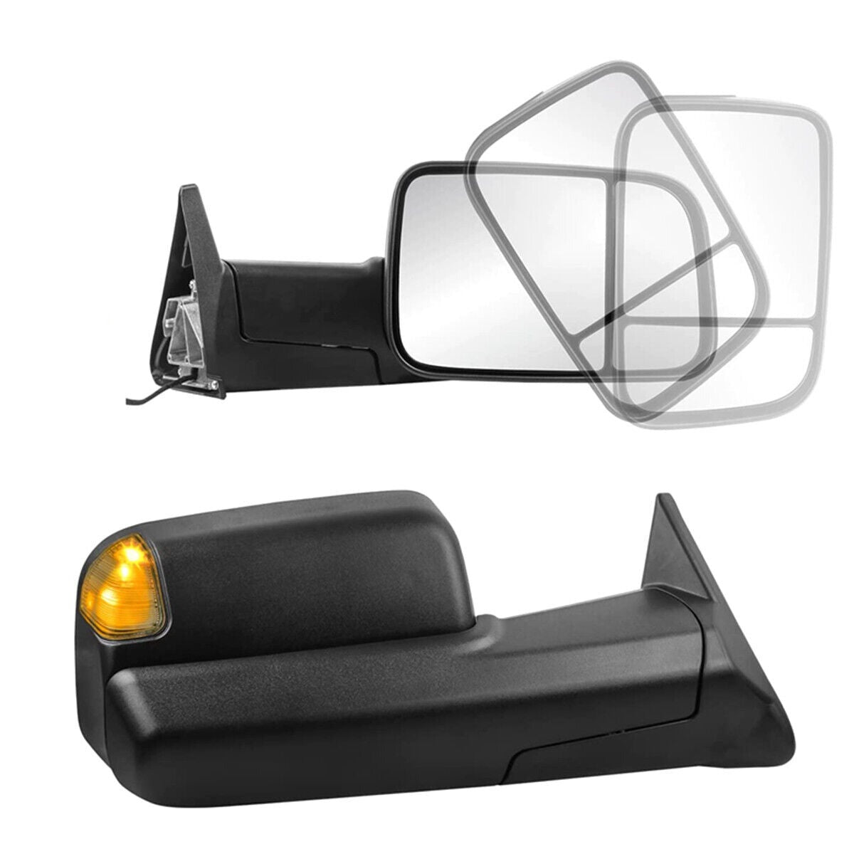 Black Power Glass Towing Mirrors with LED Turn Signal For 1994-1997 Dodge Ram 1500 2500 3500 2PCS