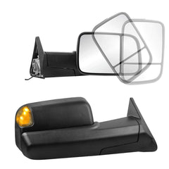 Black Power Glass Towing Mirrors with LED Turn Signal For 1994-1997 Dodge Ram 1500 2500 3500 2PCS