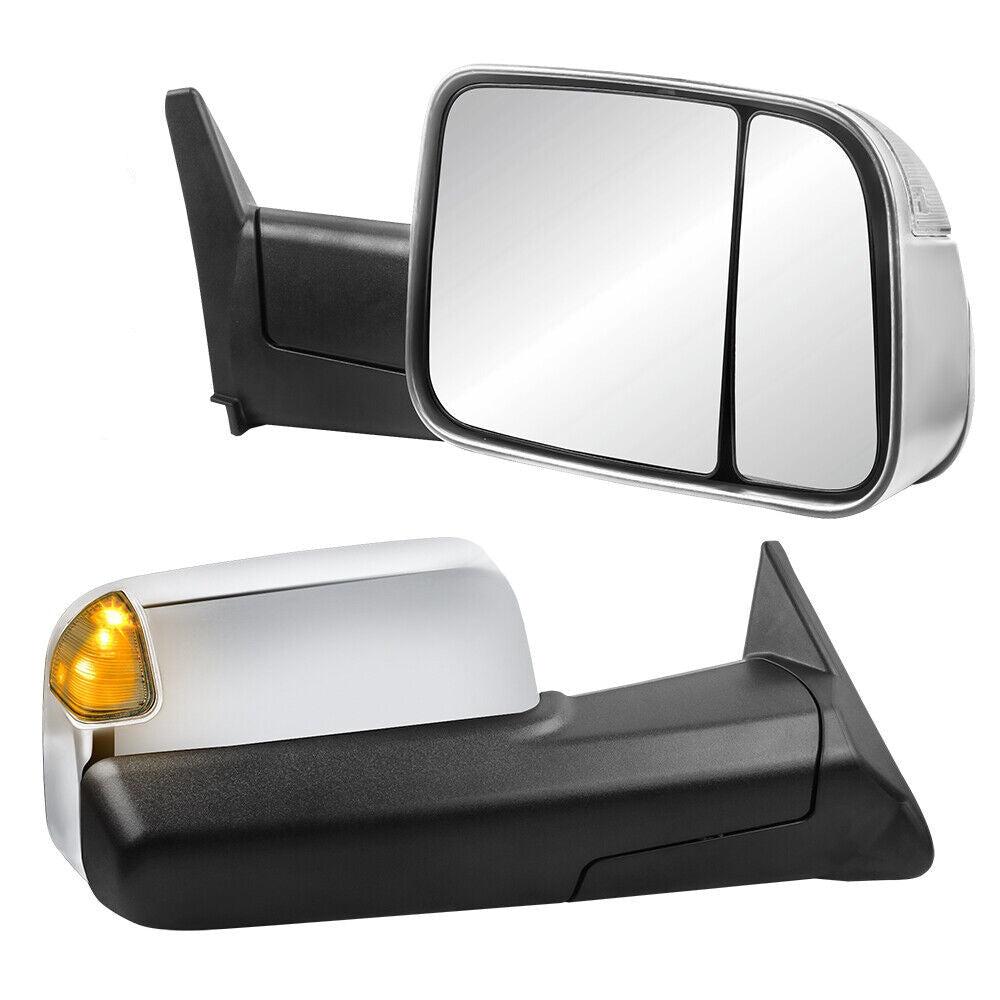 Chrome Power Glass Towing Mirrors with LED Turn Signal For 1994-1997 Dodge Ram 1500 2500 3500 2PCS