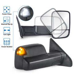 Black Power Heated Tow Mirrors w/ White Running Light For 2002-2008 Ram 1500 2003-2009 Ram 2500