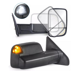 Black Power Heated Tow Mirrors w/ White Running Light For 2002-2008 Ram 1500 2003-2009 2500 3500