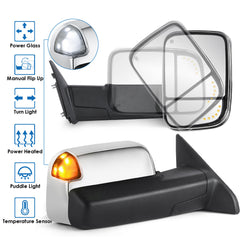 Chrome Power Heated Tow Mirrors w/ TEMP Sensor For 2009-2018 Ram 1500/2500/3500 2pcs