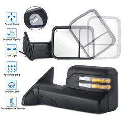 Black Power Heated Towing Mirrors w/ Led Turn Light & Temp Sensor For 2009-2018 Ram 1500 2500 3500 2pcs