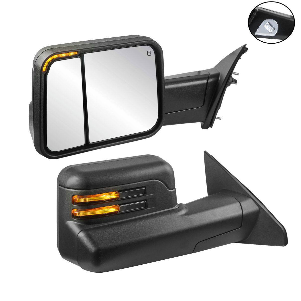 Black Power Heated Flip Up Tow Mirrors For 2019-2022 Ram 1500 2pcs