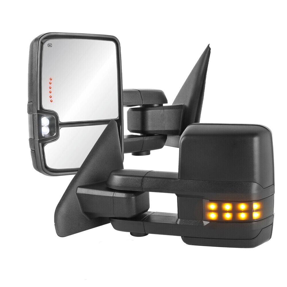 Black Power Heated Towing Mirrors w/ Puddle Light & LED Signals For 2003-2008 Dodge Ram 1500 2500 (Set of 2)