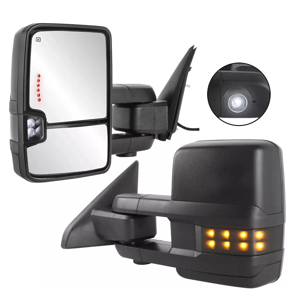 Black Power Heated Towing Mirrors w/ Puddle Light & LED Signal Light For 2009-2018 Dodge Ram 1500 2500 3500 (Set of 2)