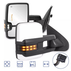 White Painted Power Heated Tow Mirrors w/ LED Signal For 1999-2002 Silverado Sierra (Set of 2)