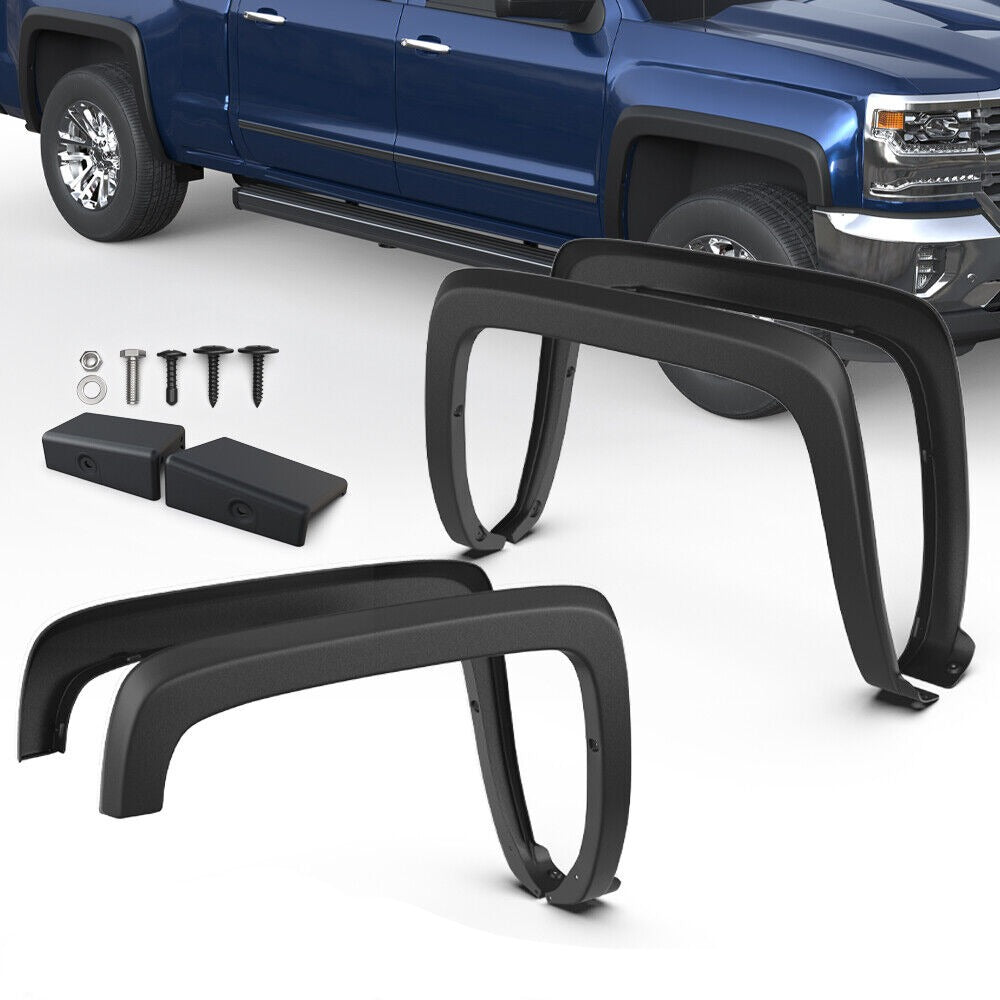 Black Wheel Fender Flares Assembly For 2014-2019 Chevy Silverado 1500 2500 3500 (Set of 4)