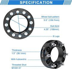 1.5" Thickness 6x5.5 Wheel Spacers For Chevy Silverado 1500 Tahoe Express 1500 GMC Sierra/Savana (Set of 4)