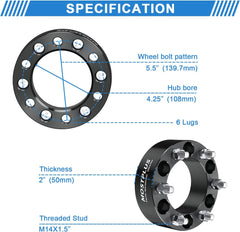 2" Wheel Spacers Adapter 6x5.5" For Silverado GMC Yukon Cadillac Escalade (Set of 4)