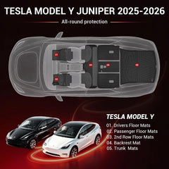 All Weather Floor Mats For 2025 2026 Tesla Model Y Juniper, Odorless Waterproof TPE Floor Liners Full Set with Cargo Trunk & Backrest Mats (Standard 5-Seat Only)