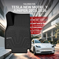 All Weather Floor Mats For 2025 2026 Tesla Model Y Juniper, Odorless Waterproof TPE Floor Liners Full Set with Cargo Trunk & Backrest Mats (Standard 5-Seat Only)