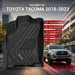 All Weather Floor Mats For 2018-2023 Toyota Tacoma SR/SR5/TRD/Limited/Trail Only for Double Cab and Automatic, TPE Durable Non-Slip Floor Liners