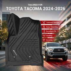 All Weather Floor Mats For 2024-2026 Toyota Tacoma Double Cab (Not fit Hybrid), Custom Fit Front & Rear 2 Row Floor Liners