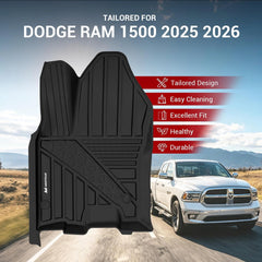 All Weather Floor Mats For 2025-2026 Ram 1500 Crew Cab with Rear Under-Seat Factory Storage Bucket Seat, TPE Durable Floor Liners