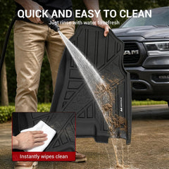 All Weather Floor Mats For 2019-2024 Ram 1500 & 2021-2024 1500 TRX Crew Cab with Rear Under-Seat Storage Bucket Seat (NOT Fit for Classic Model), TPE Custom Fit Front & Rear Floor Liners