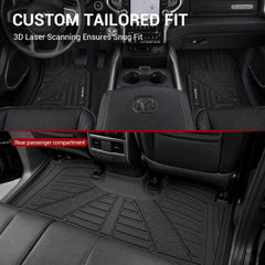 All Weather Floor Mats For 2019-2024 Ram 1500 & 2021-2024 1500 TRX Crew Cab with Rear Under-Seat Storage Bucket Seat (NOT Fit for Classic Model), TPE Custom Fit Front & Rear Floor Liners