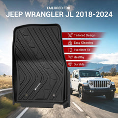 All Weather Floor Mats For 2018-2026 Jeep Wrangler JL Unlimited 4 Door Gas & MHEV (Not for JK, PHEV or 2-Door Models), TPE Custom 1st & 2nd Row Floor Liners