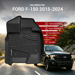 All Weather Floor Mats For 2015-2026 Ford F-150 SuperCrew, 2022-2026 F150 Lightning (Rear w/o U-Seat Flat Storage), Custom Fit 1st & 2nd Row Floor Liners
