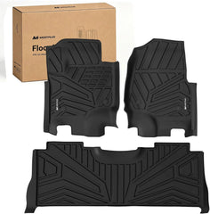 All Weather Floor Mats For 2017-2026 Ford F250 F350 F450 F550 Super Duty Crew Cab (Rear W/Fold-Flat Storage), TPE Custom Fit 1st & 2nd Row Floor Liners