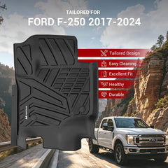 All Weather Floor Mats For 2017-2026 Ford F250 F350 F450 F550 Super Duty Crew Cab (Rear W/Fold-Flat Storage), TPE Custom Fit 1st & 2nd Row Floor Liners