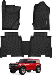 All Weather Floor Mats For 2021-2026 Ford Bronco 4-Door Models Only (Not for Sport & Rubberized Floor), Custom Fit 1st & 2nd Row Floor Liners