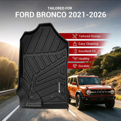 All Weather Floor Mats For 2021-2026 Ford Bronco 4-Door Models Only (Not for Sport & Rubberized Floor), Custom Fit 1st & 2nd Row Floor Liners