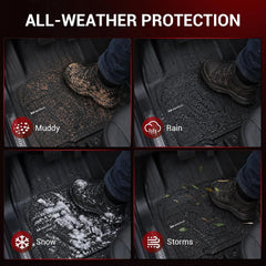 All Weather Floor Mats For 2019-2026 Chevrolet Silverado/GMC Sierra 1500 & 2020-2026 Silverado/Sierra 2500HD/3500HD Crew Cab, TPE Custom Fit Floor Liners Row Mats for Rear Under-Seat Storage