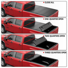 6.5FT 4-Fold Flush-Mount FRP Hard Tonneau Cover For 2014-2018 Chevy Silverado GMC Sierra 1500 2015-2019 2500HD 3500HD Truck Bed Half Low-Profile Style