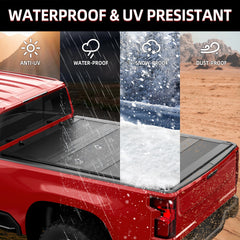5.8FT Hard Quad-Fold Flush-Mount Tonneau Cover For 2014-2018 Chevrolet Silverado GMC Sierra 1500 Truck Bed, Aluminum Half Low-Profile Style