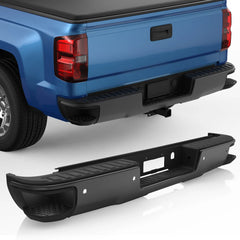 Black Rear Bumper For 2014-2018 Chevy Silverado GMC Sierra 1500 w/ Park Assist Sensor & Corner Step