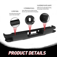 Black Steel Rear Bumper For 2014-2018 Chevy Silverado GMC Sierra 1500 w/o Sensor Holes