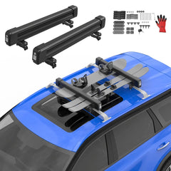 Black Universal Mount Lockable Ski & Snowboard Roof Rack Carriers Cross Bars w/ Keys & Rubber Padding