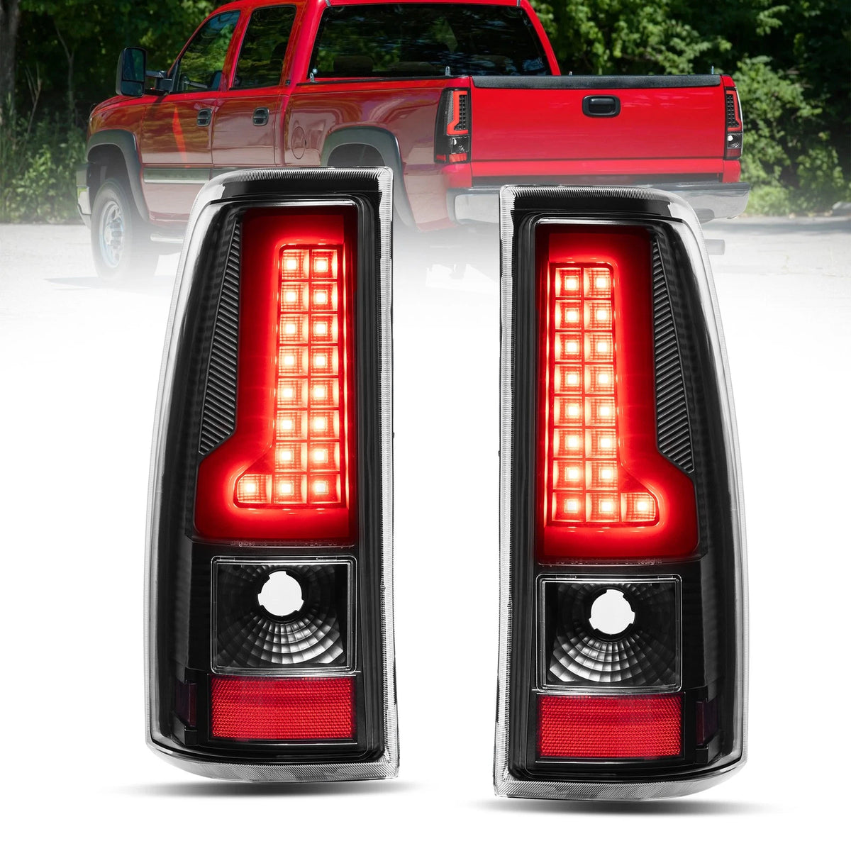 Black LED Tail Lights Rear Lamps For 2003-2006 Chevy Silverado GMC Sierra (Not For Stepside Bed Models) LH+RH