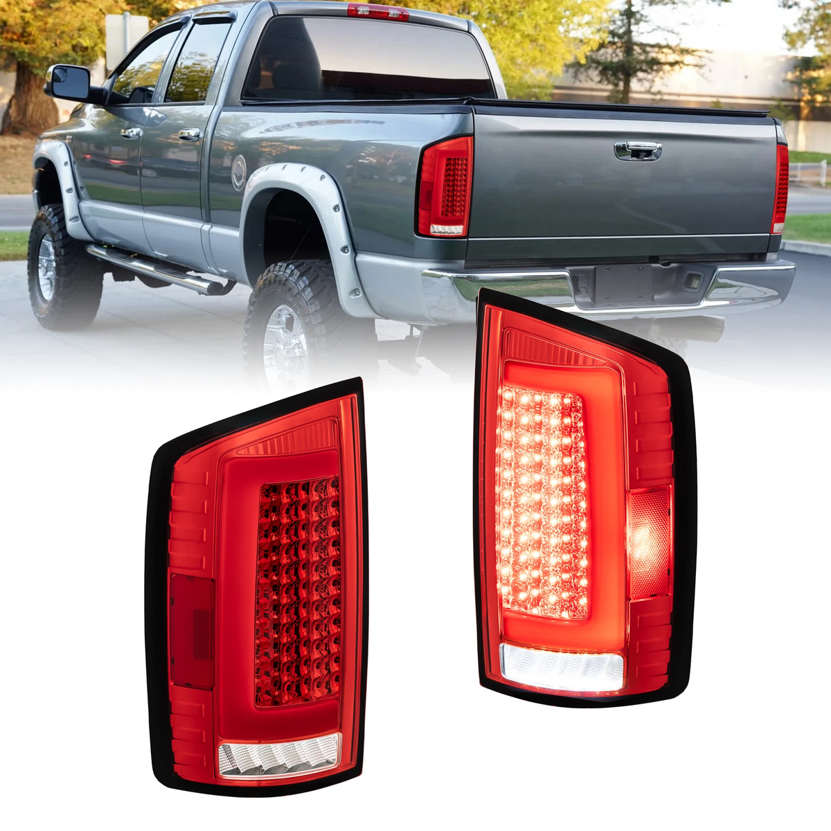 Red LED Bar Tail Lights Brake Lamps For 2002-2006 Dodge Ram 1500 2003-2006 Ram 2500 3500 LH+RH