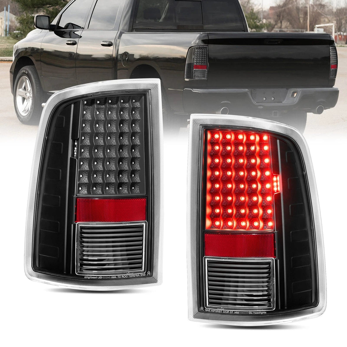 Black LED Tail Lights Brake Lamps For 2010-2018 Dodge Ram 1500 2500 3500 LH+RH