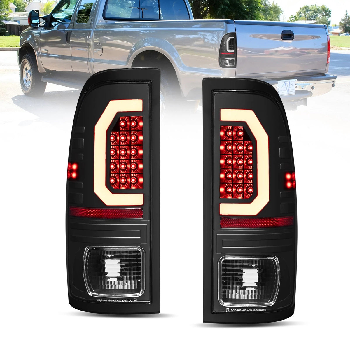 Black LED Tail Lights Brake Lamp For 1997-2003 Ford F150 1997-2007 F250 Super Duty XL XLT LH+RH